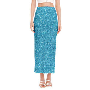 Ocean Blue (NOT Real) Glitter Print Side Slit Maxi Skirt