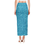 Ocean Blue (NOT Real) Glitter Print Side Slit Maxi Skirt