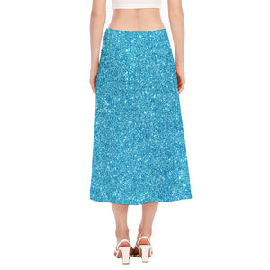 Ocean Blue (NOT Real) Glitter Print Side Slit Midi Skirt