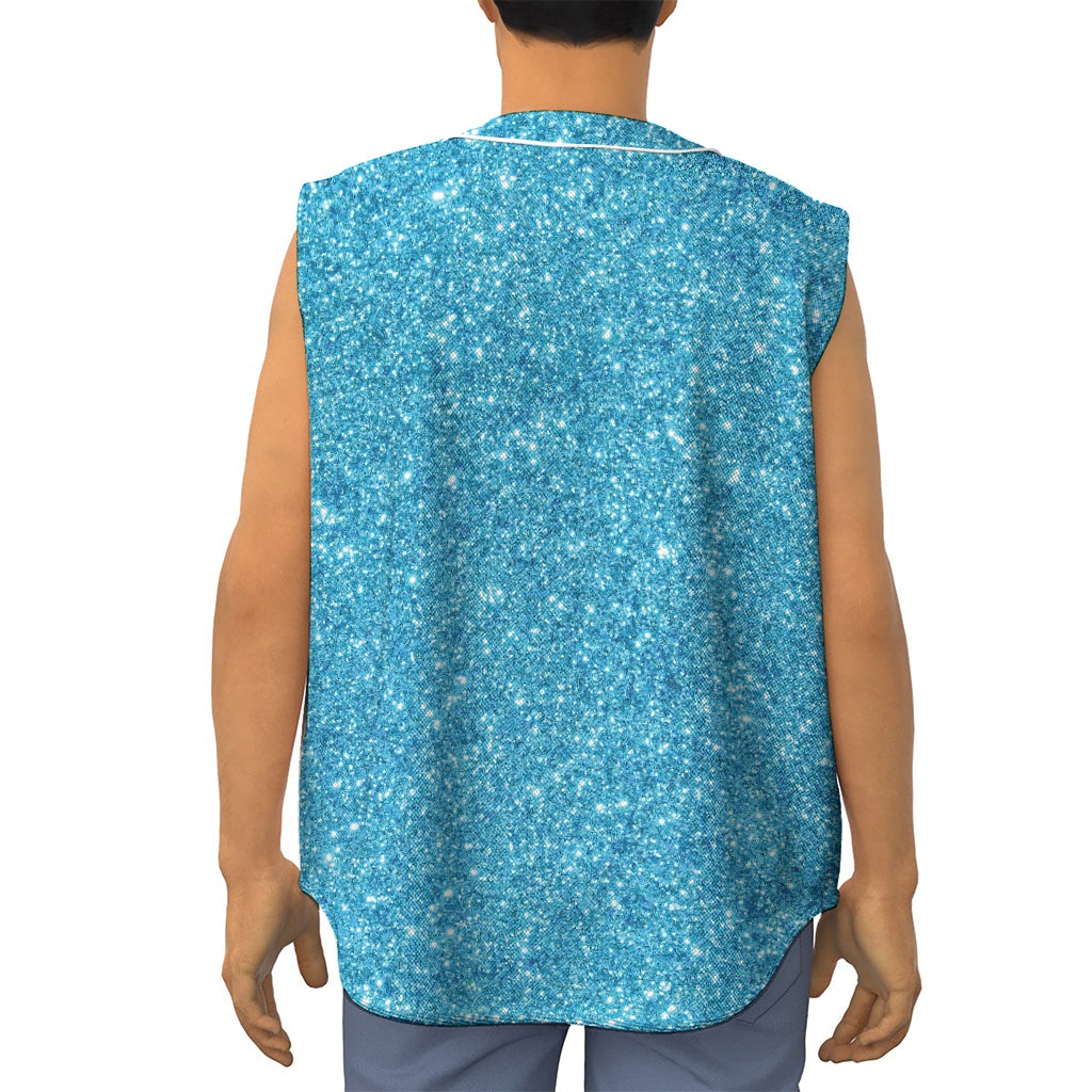 Ocean Blue (NOT Real) Glitter Print Sleeveless Baseball Jersey