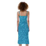 Ocean Blue (NOT Real) Glitter Print Slim Fit Midi Cami Dress