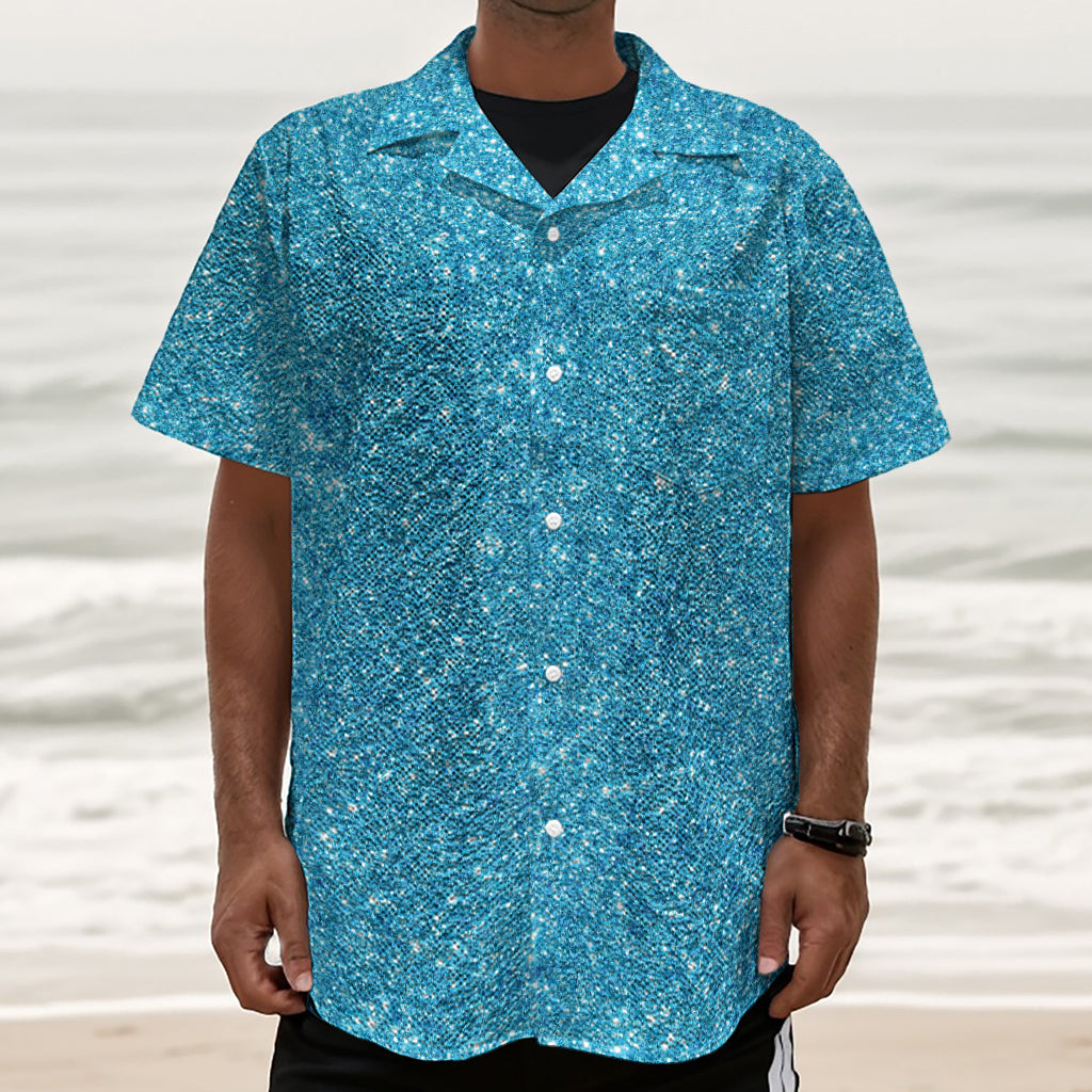 Ocean Blue (NOT Real) Glitter Print Textured Short Sleeve Shirt