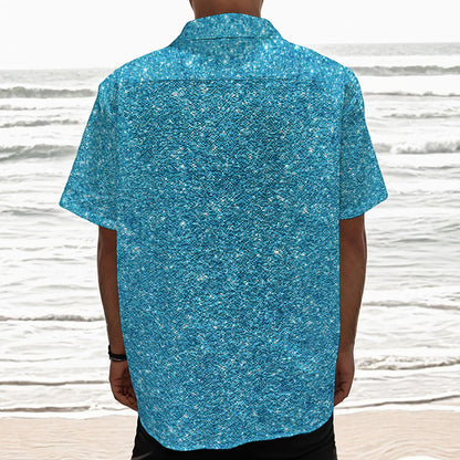 Ocean Blue (NOT Real) Glitter Print Textured Short Sleeve Shirt