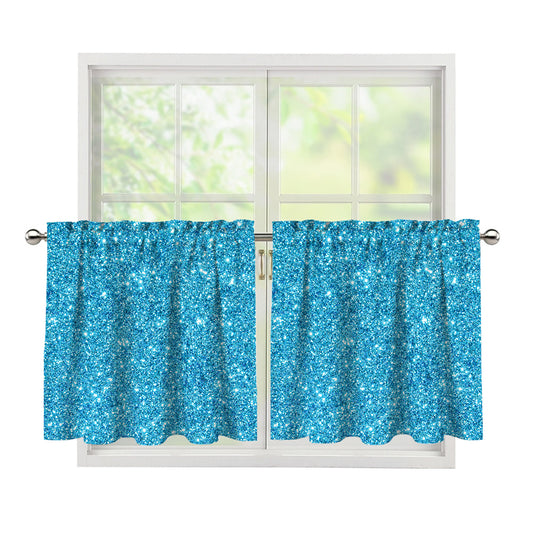 Ocean Blue (NOT Real) Glitter Print Tier Curtains