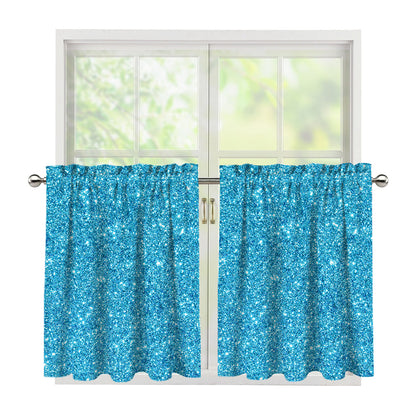 Ocean Blue (NOT Real) Glitter Print Tier Curtains
