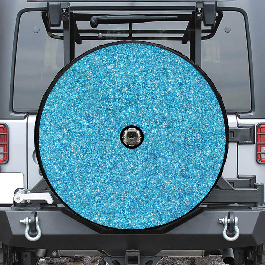 Ocean Blue (NOT Real) Glitter Print Tire Cover With Camera Hole