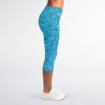 Ocean Blue (NOT Real) Glitter Print Women's Capri Leggings