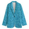 Ocean Blue (NOT Real) Glitter Print Women's Cotton Blazer