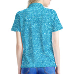 Ocean Blue (NOT Real) Glitter Print Women's Polo Shirt