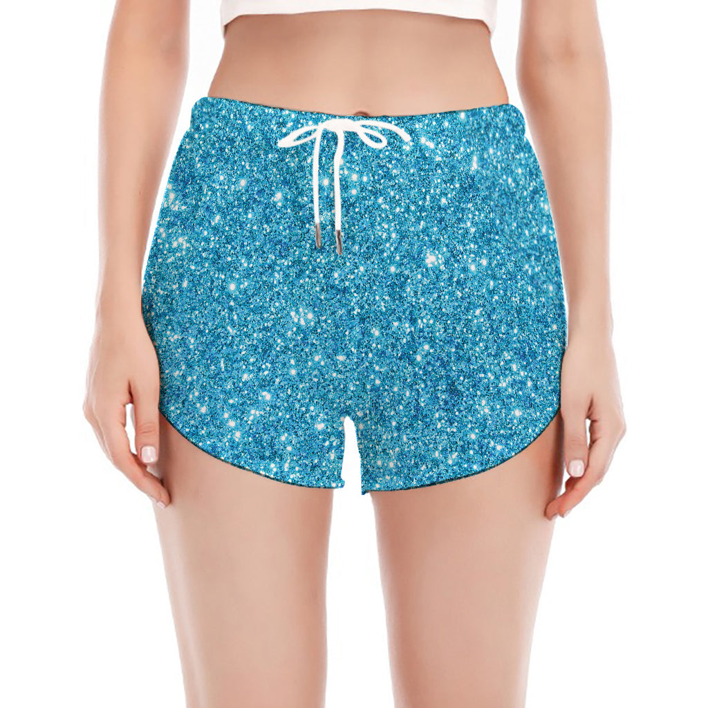 Ocean Blue (NOT Real) Glitter Print Women's Split Running Shorts