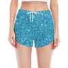 Ocean Blue (NOT Real) Glitter Print Women's Split Running Shorts