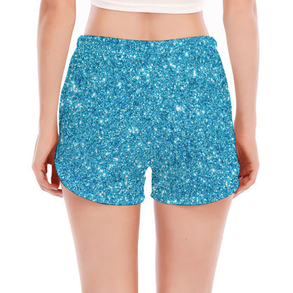 Ocean Blue (NOT Real) Glitter Print Women's Split Running Shorts