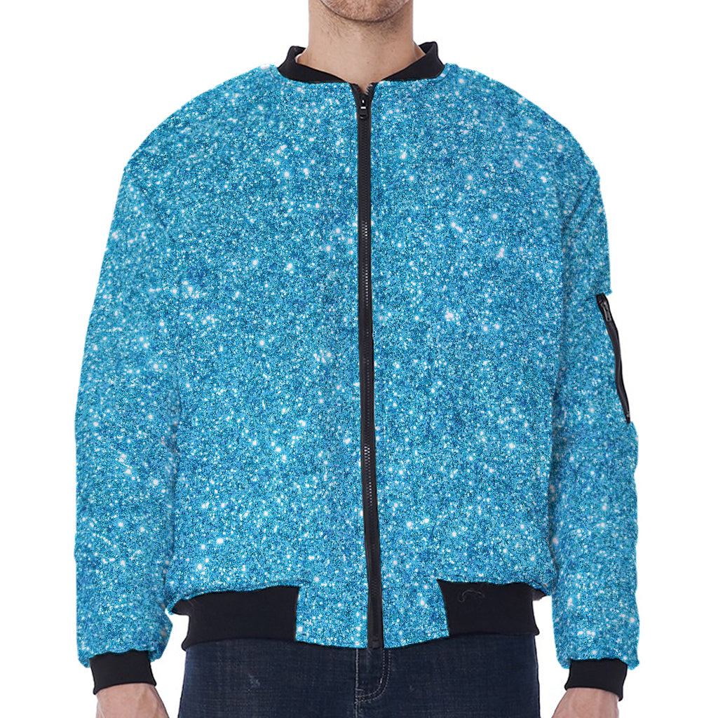 Ocean Blue (NOT Real) Glitter Print Zip Sleeve Bomber Jacket