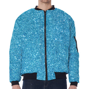 Ocean Blue (NOT Real) Glitter Print Zip Sleeve Bomber Jacket