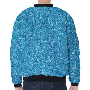 Ocean Blue (NOT Real) Glitter Print Zip Sleeve Bomber Jacket