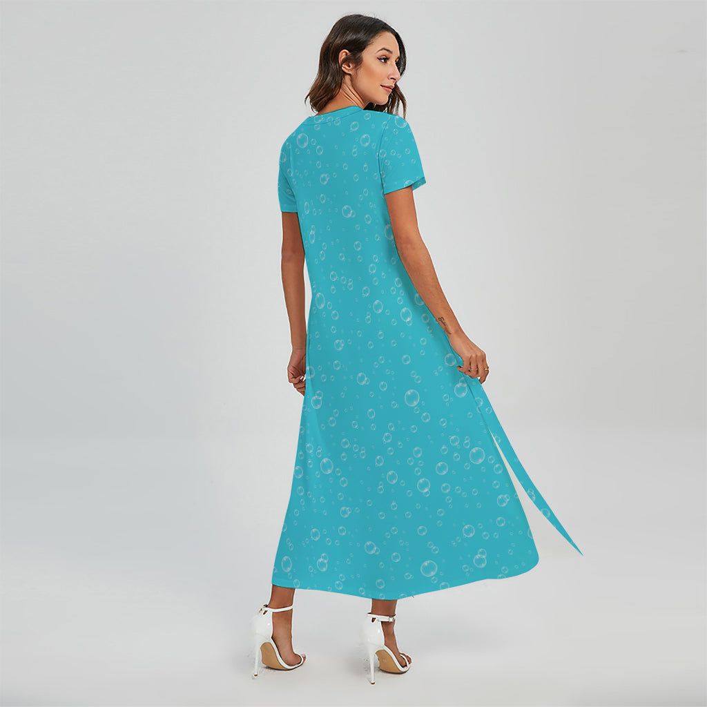 Ocean Bubble Pattern Print Short Sleeve Maxi Dress