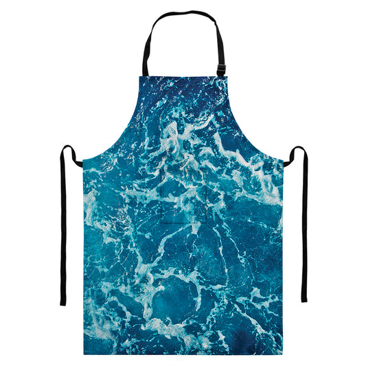 Ocean Surface Print Bib Apron With Pocket