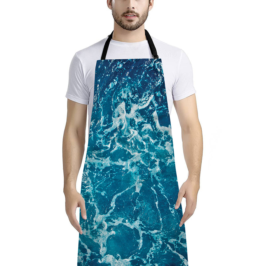 Ocean Surface Print Bib Apron With Pocket