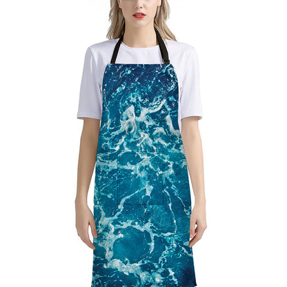 Ocean Surface Print Bib Apron With Pocket