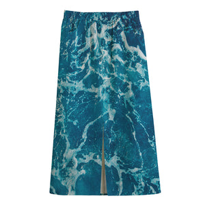 Ocean Surface Print Cotton Front Slit Maxi Skirt