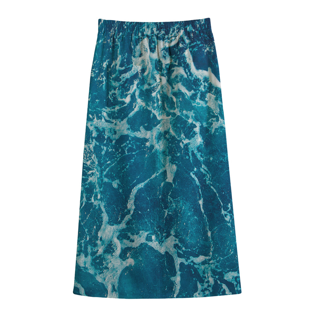 Ocean Surface Print Cotton Front Slit Maxi Skirt