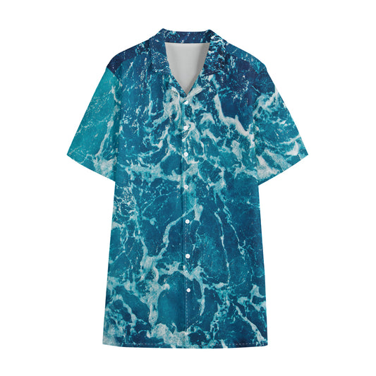 Ocean Surface Print Cotton Hawaiian Shirt