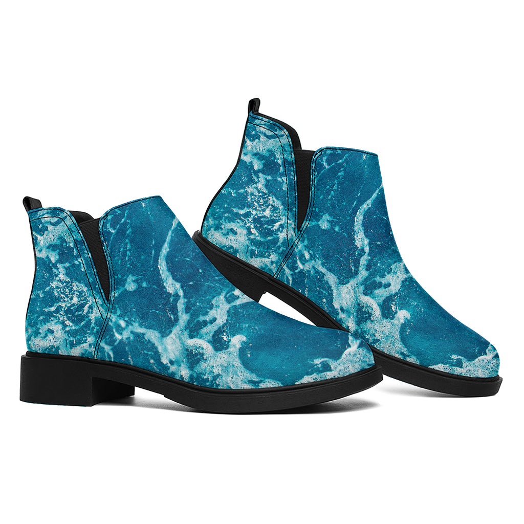 Ocean Surface Print Flat Ankle Boots