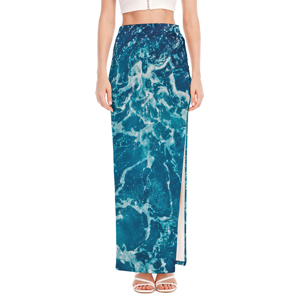 Ocean Surface Print High Slit Maxi Skirt