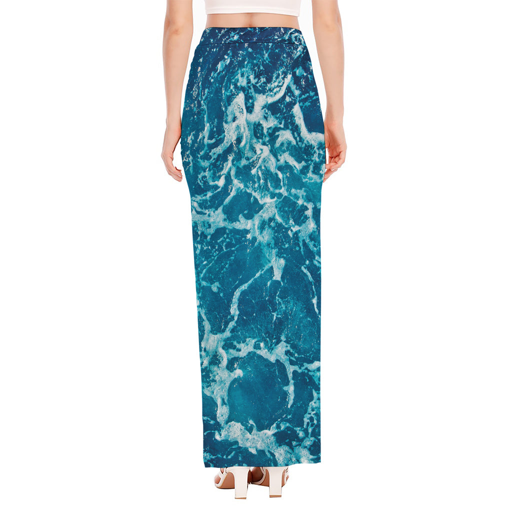 Ocean Surface Print High Slit Maxi Skirt