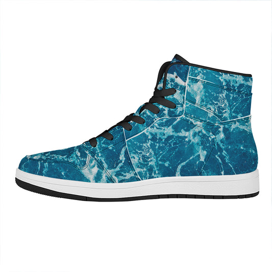 Ocean Surface Print High Top Leather Sneakers