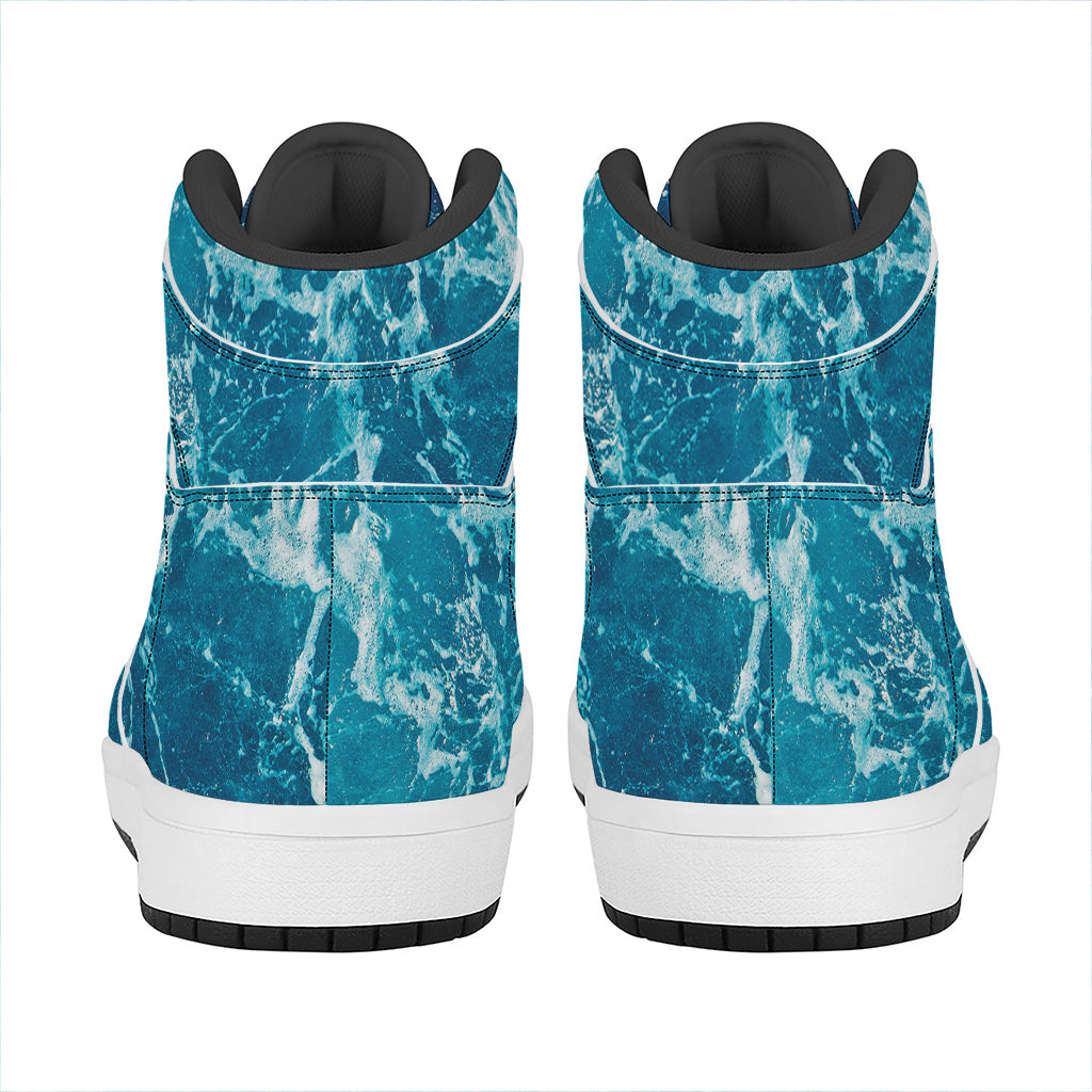 Ocean Surface Print High Top Leather Sneakers