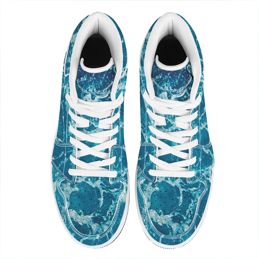 Ocean Surface Print High Top Leather Sneakers