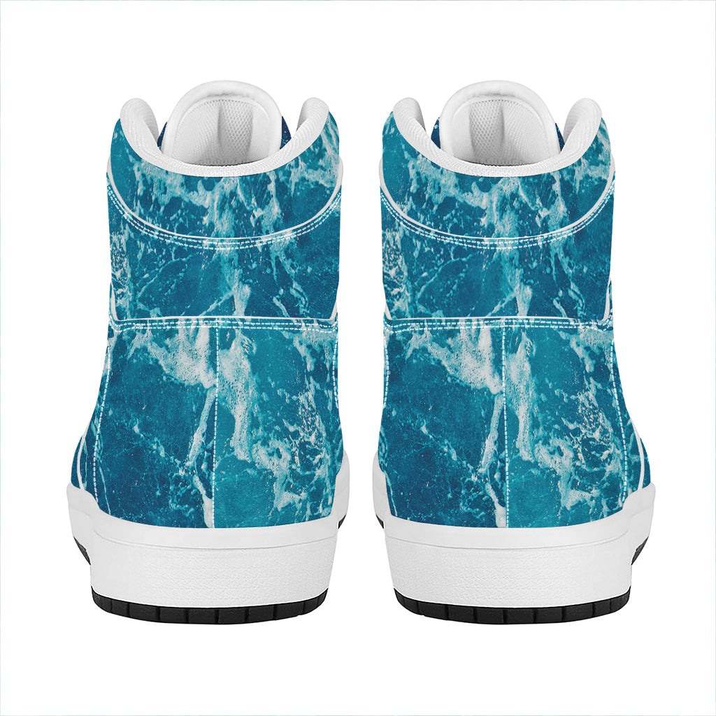 Ocean Surface Print High Top Leather Sneakers