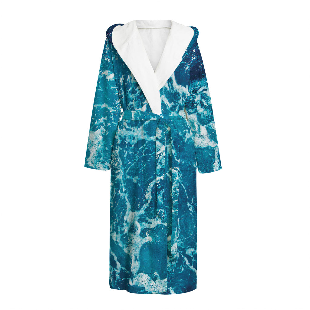 Ocean Surface Print Hooded Bathrobe