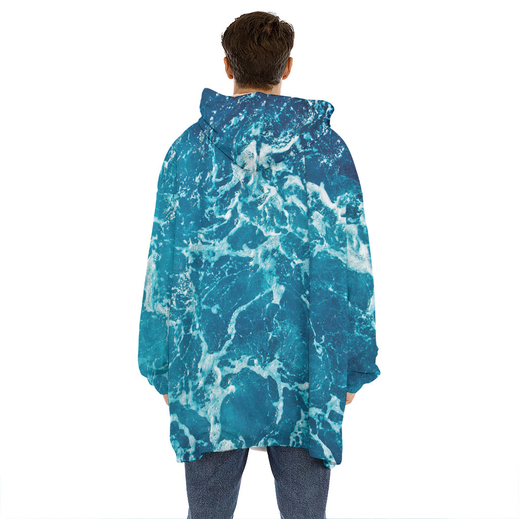Ocean Surface Print Hoodie Blanket