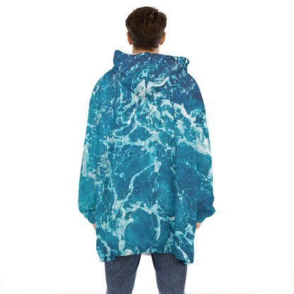 Ocean Surface Print Hoodie Blanket