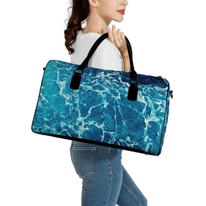 Ocean Surface Print Leather Duffle Bag