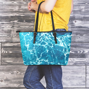 Ocean Surface Print Leather Tote Bag