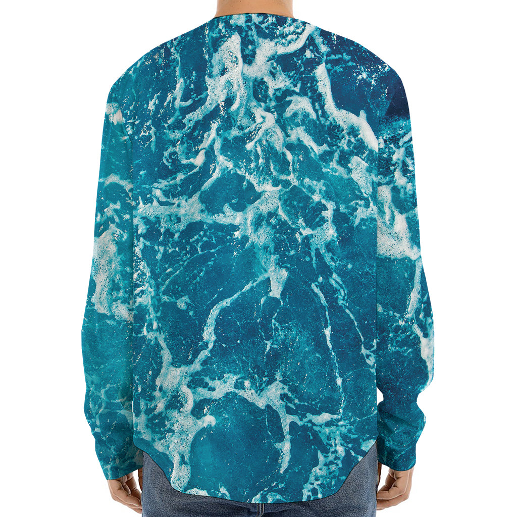 Ocean Surface Print Long Sleeve Baseball Jersey