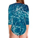 Ocean Surface Print Long Sleeve Swimsuit