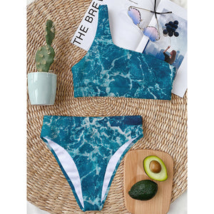 Ocean Surface Print One Shoulder Bikini Top