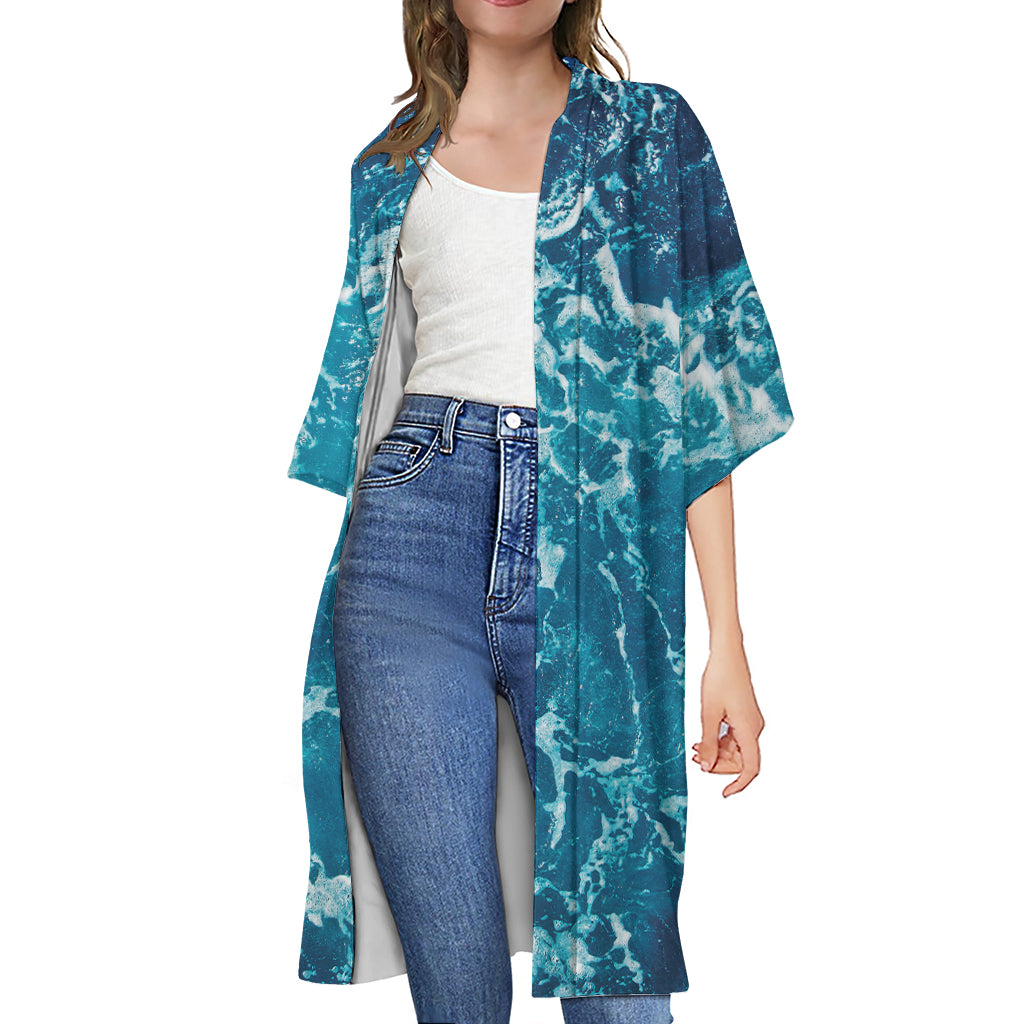 Ocean Surface Print Open Front Beach Cover Up