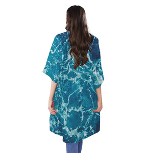 Ocean Surface Print Open Front Beach Cover Up