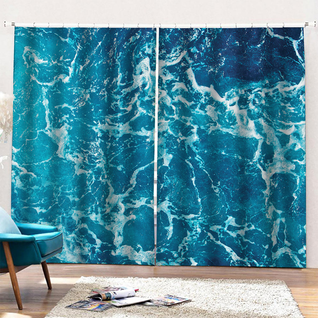 Ocean Surface Print Pencil Pleat Curtains