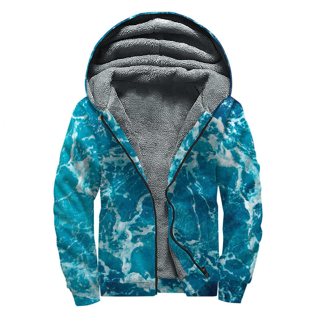 Ocean Surface Print Sherpa Lined Zip Up Hoodie