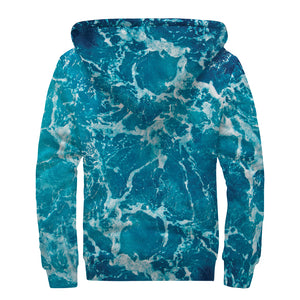 Ocean Surface Print Sherpa Lined Zip Up Hoodie