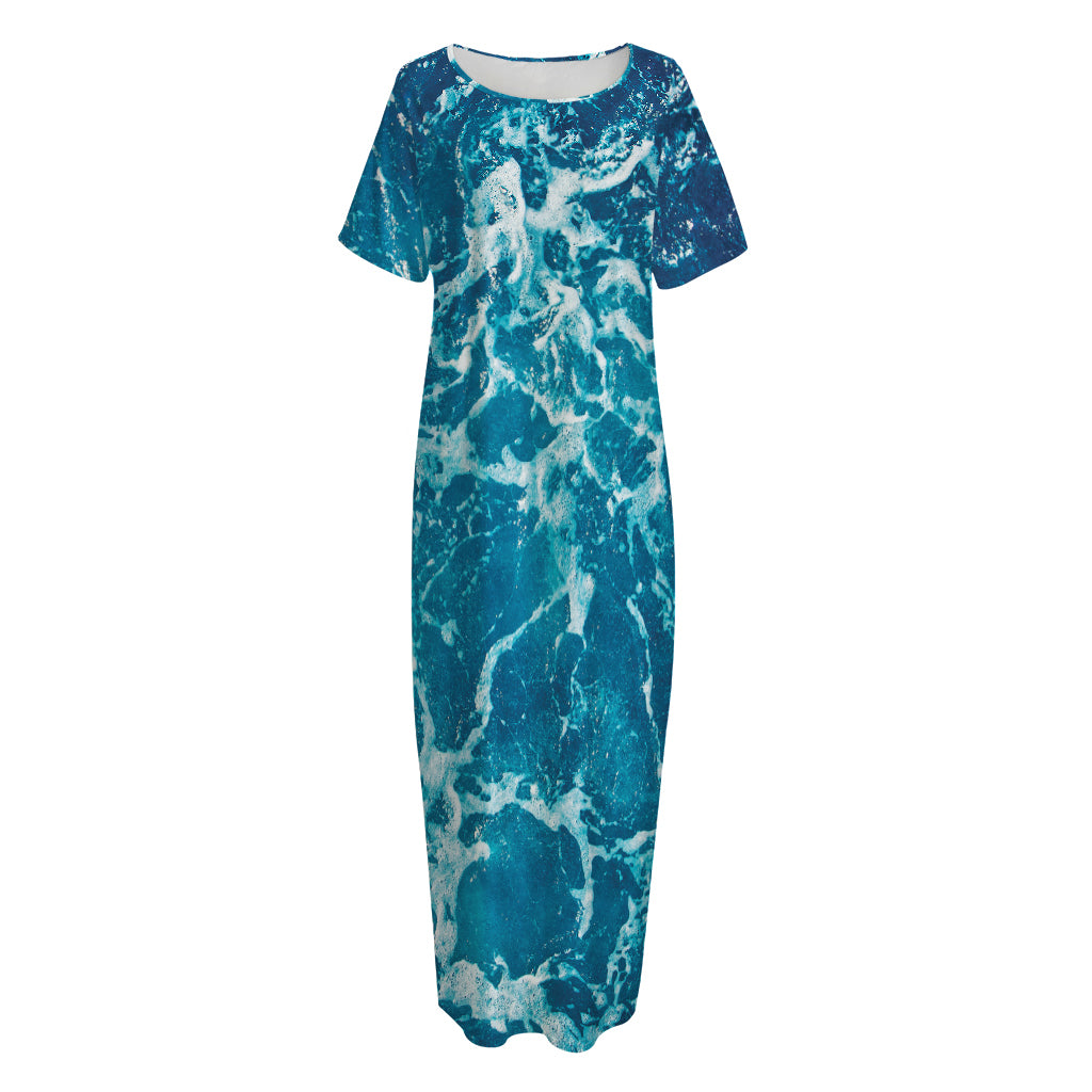 Ocean Surface Print Short Sleeve Long Nightdress