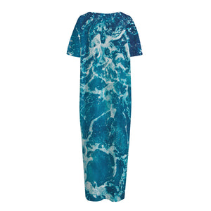 Ocean Surface Print Short Sleeve Long Nightdress