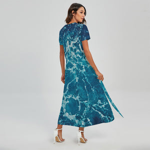 Ocean Surface Print Short Sleeve Maxi Dress