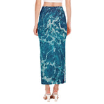 Ocean Surface Print Side Slit Maxi Skirt